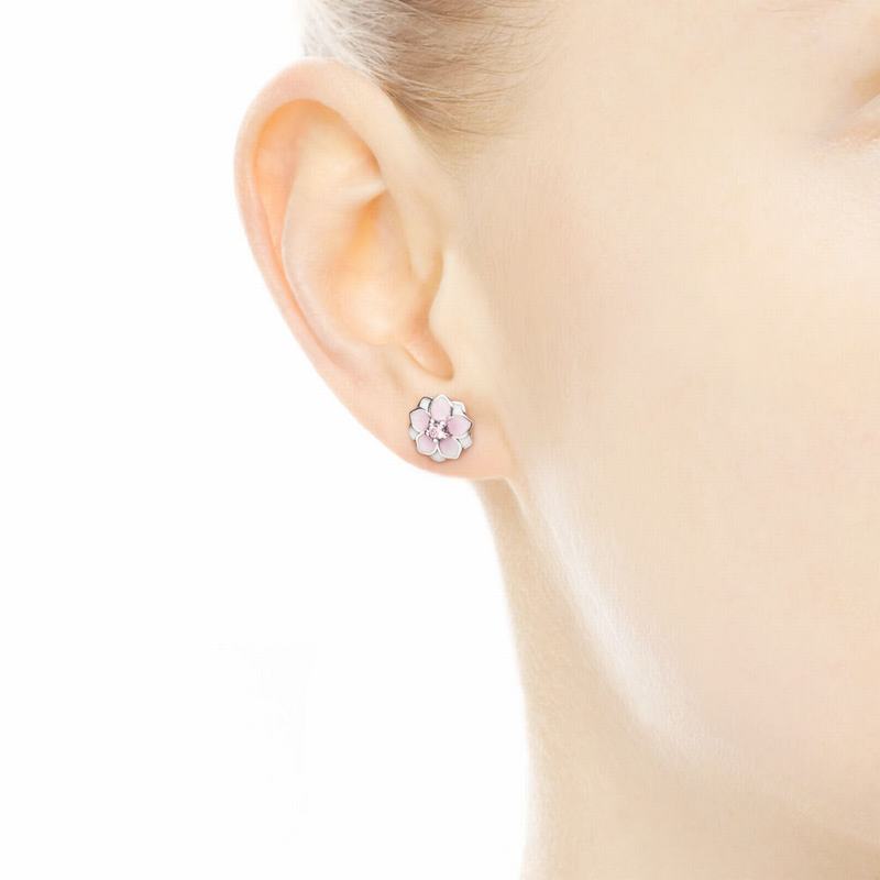 Pandora Australia Pink Magnolia Flower Stud Earrings - Sterling Silver | CTVMEH375